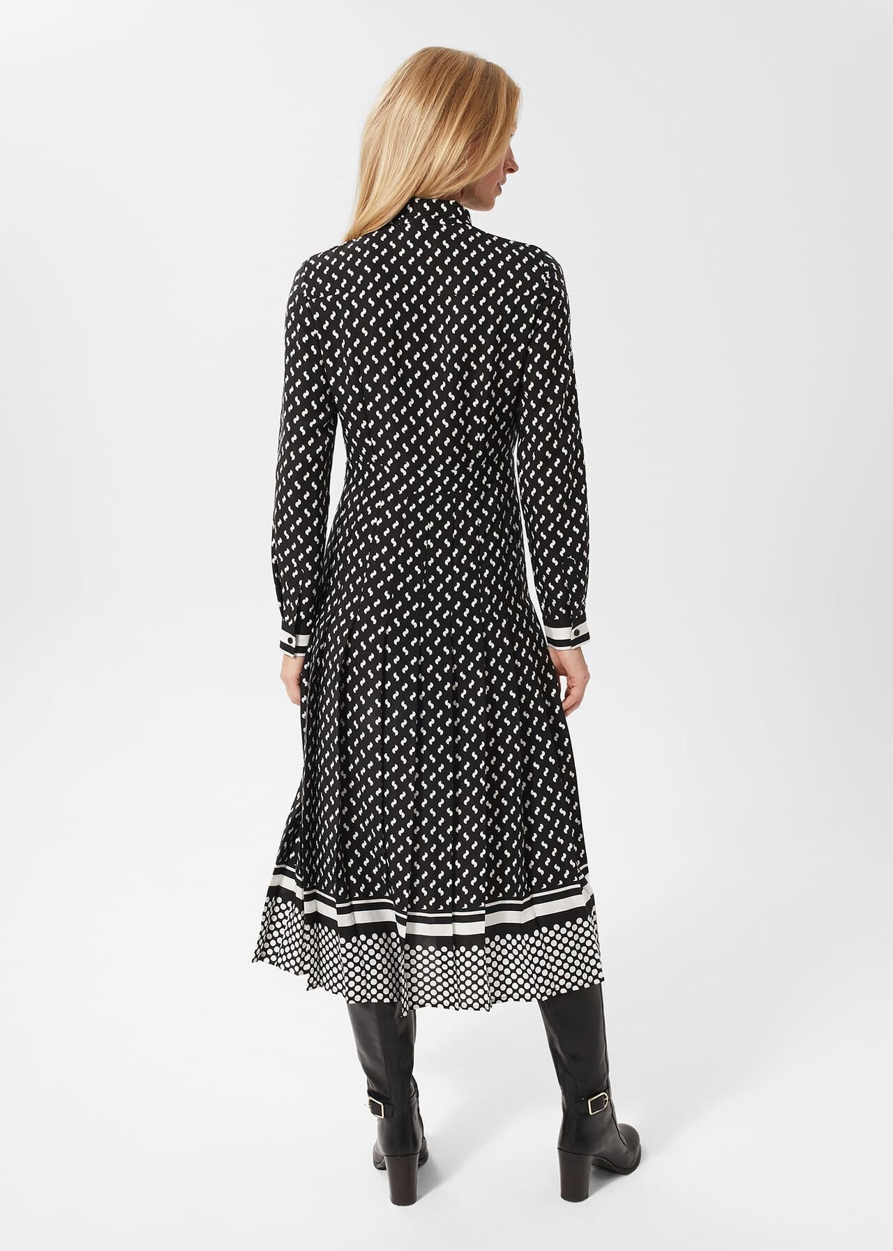 Aurielia Silk Dress, Black Ivory, hi-res