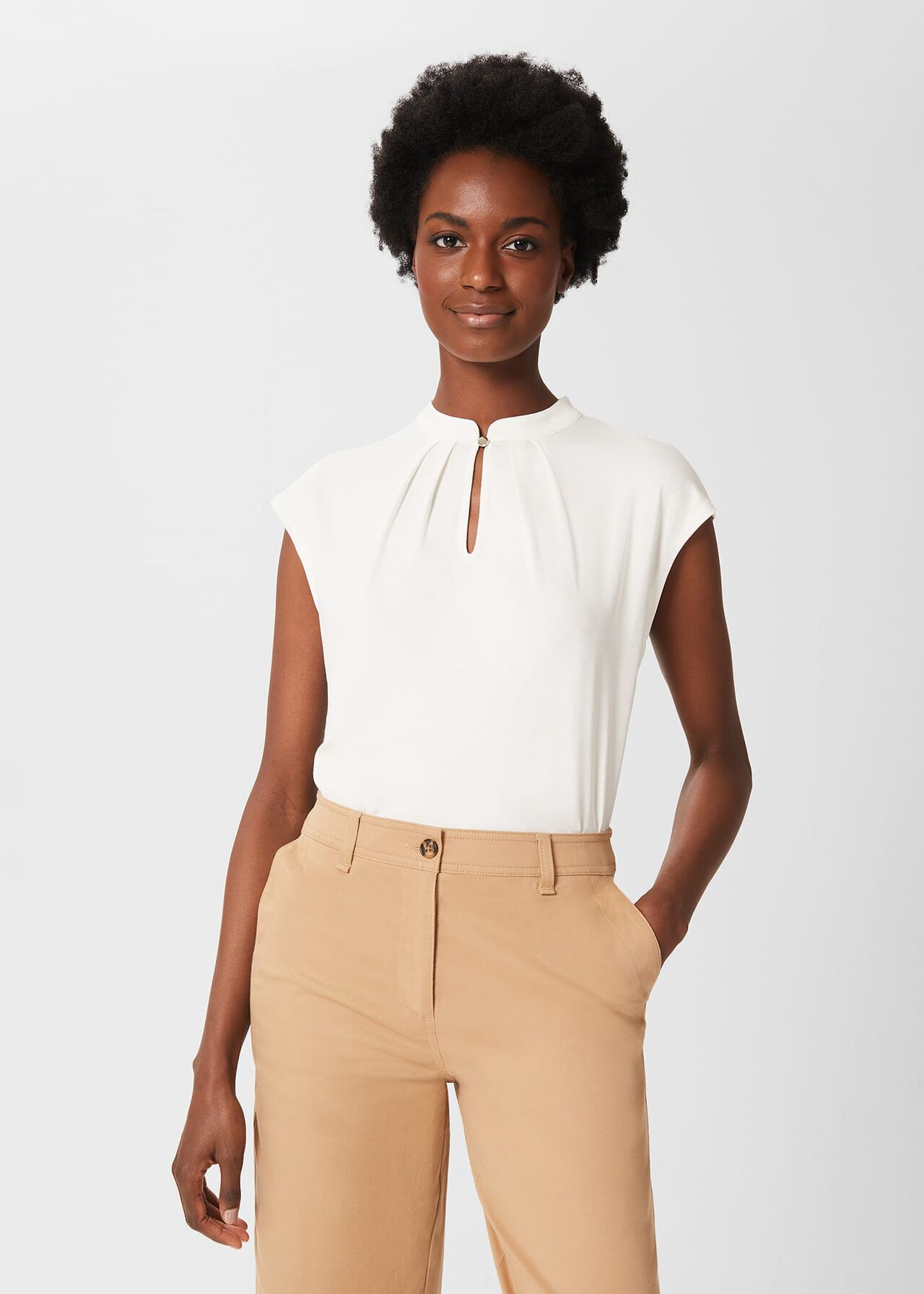 Maeve Button Neck Top , Ivory, hi-res