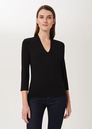 Aimee Double Fronted Top, Black, hi-res