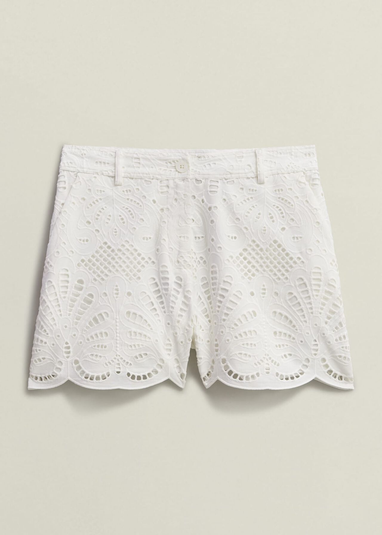 White Buscot Cotton Broderie Shorts, Hobbs White, hi-res