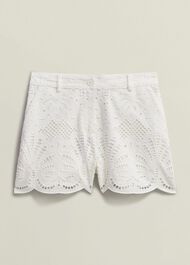 White Buscot Cotton Broderie Shorts, Hobbs White, hi-res