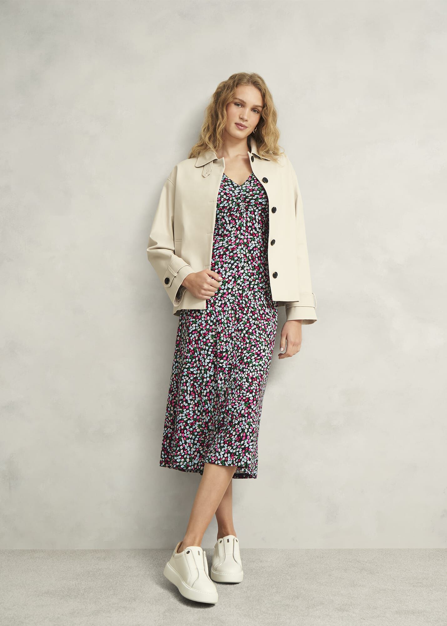 【フローラル】HOBBS LONDON / dawn フリルカラー ミディドレス Marcella Silk Blend Dress | Hobbs US |