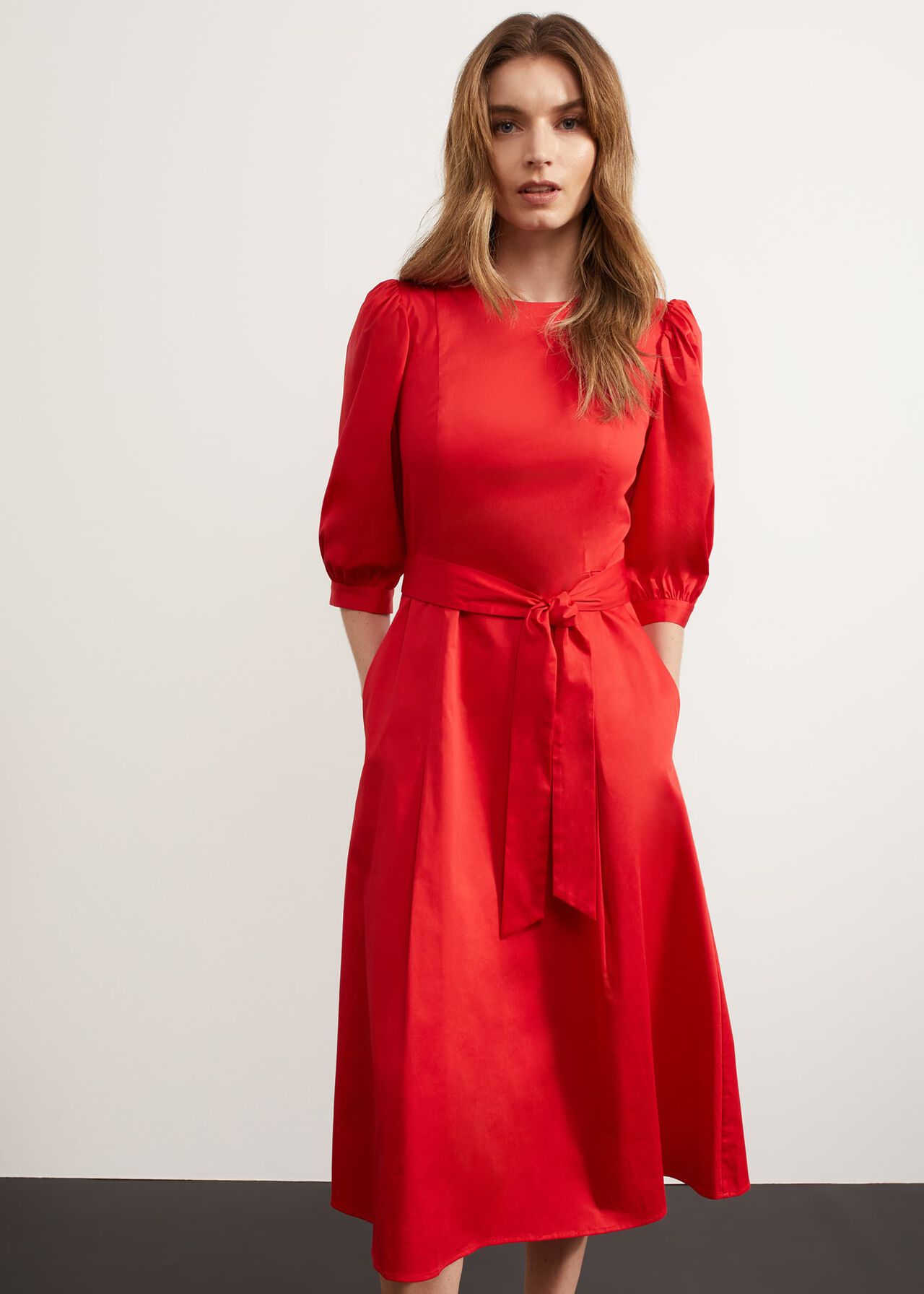 Cliveden Tie Midi Dress, Red, hi-res