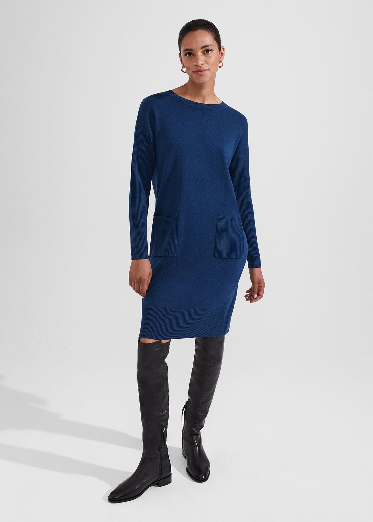 Devora Knitted Dress With Cashmere, Steel Blue, hi-res