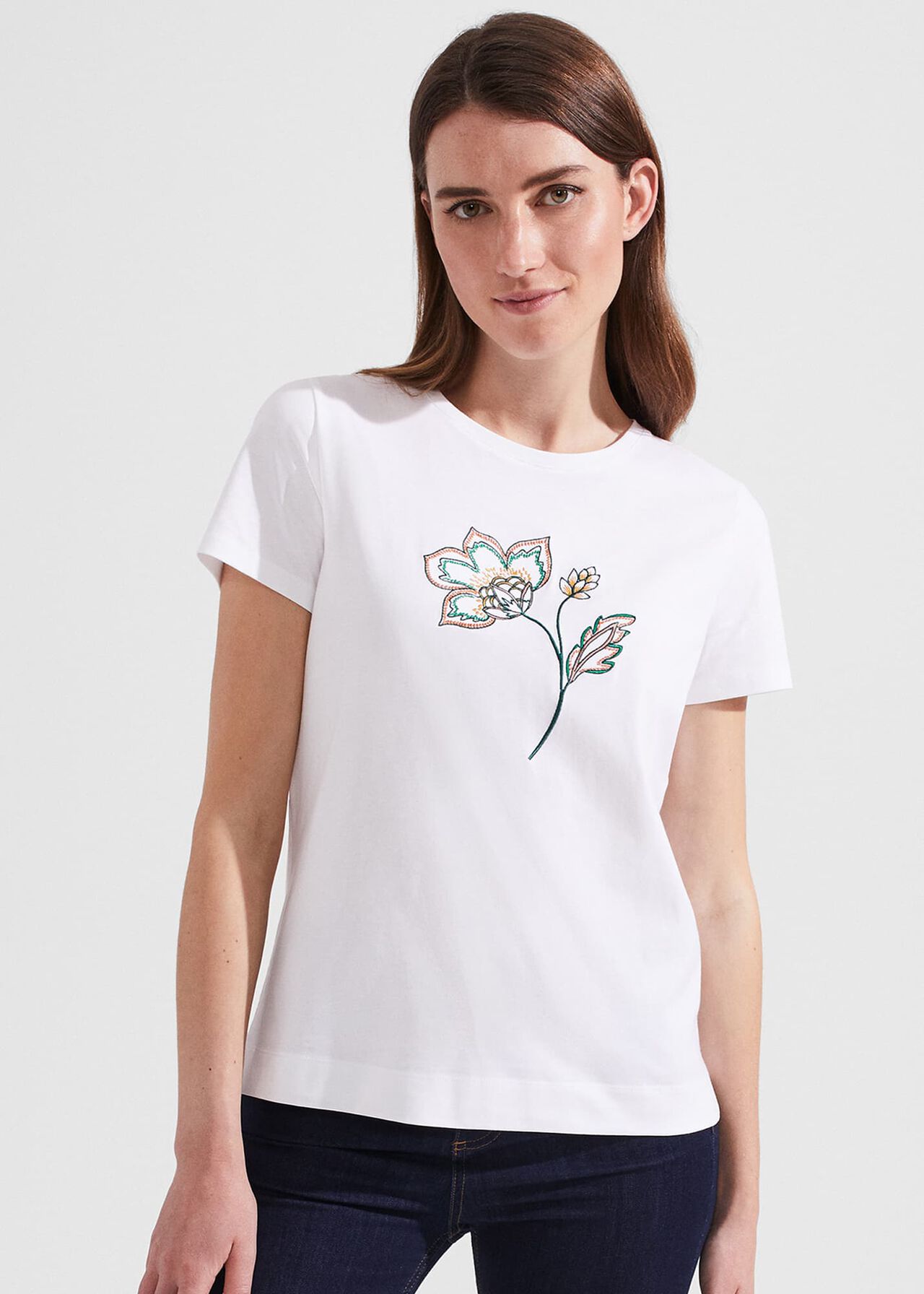 Jamie Cotton Embroidered T-Shirt, White Multi, hi-res