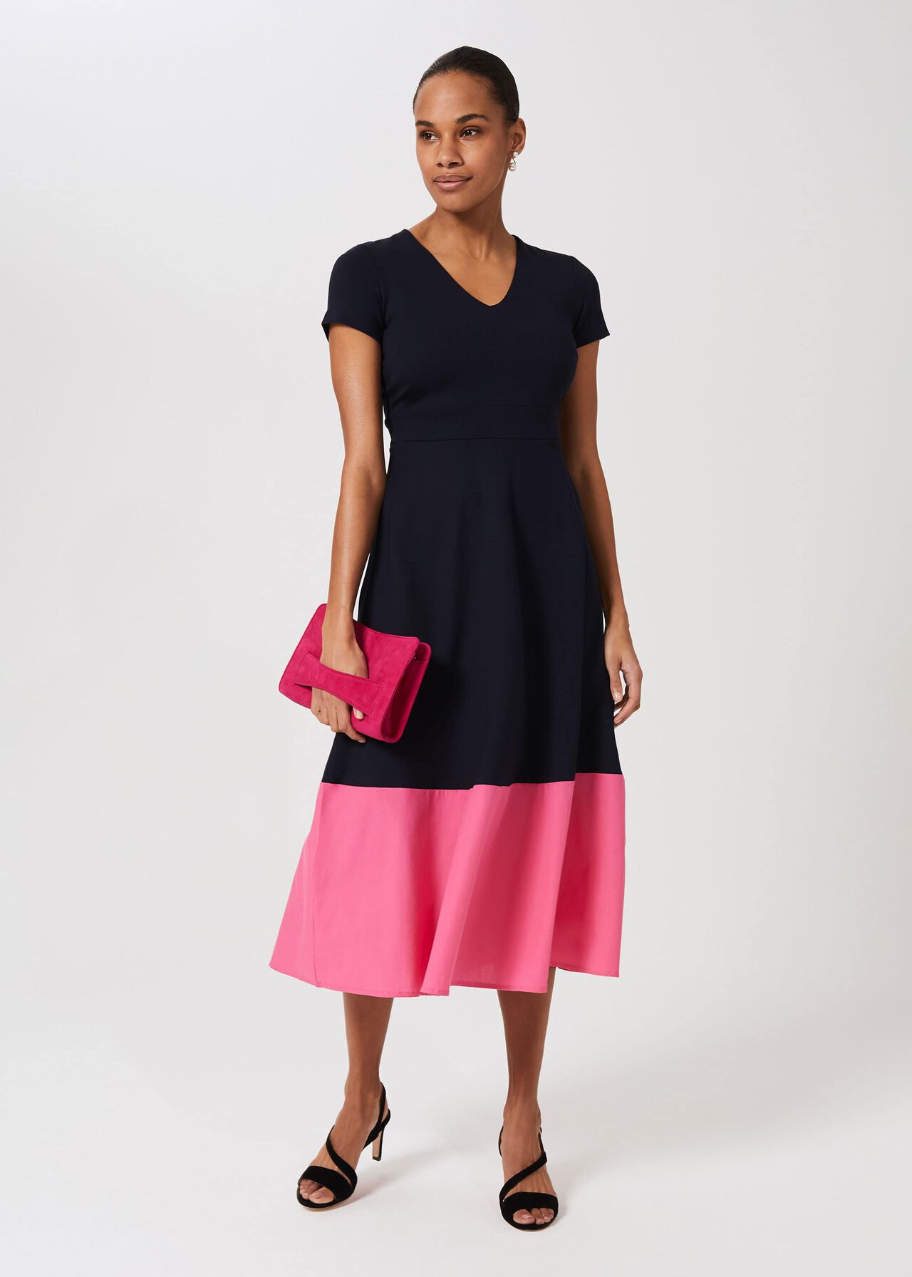 Evangeline Jersey Colourblock Midi Dress, Navy Rouge Pink, hi-res