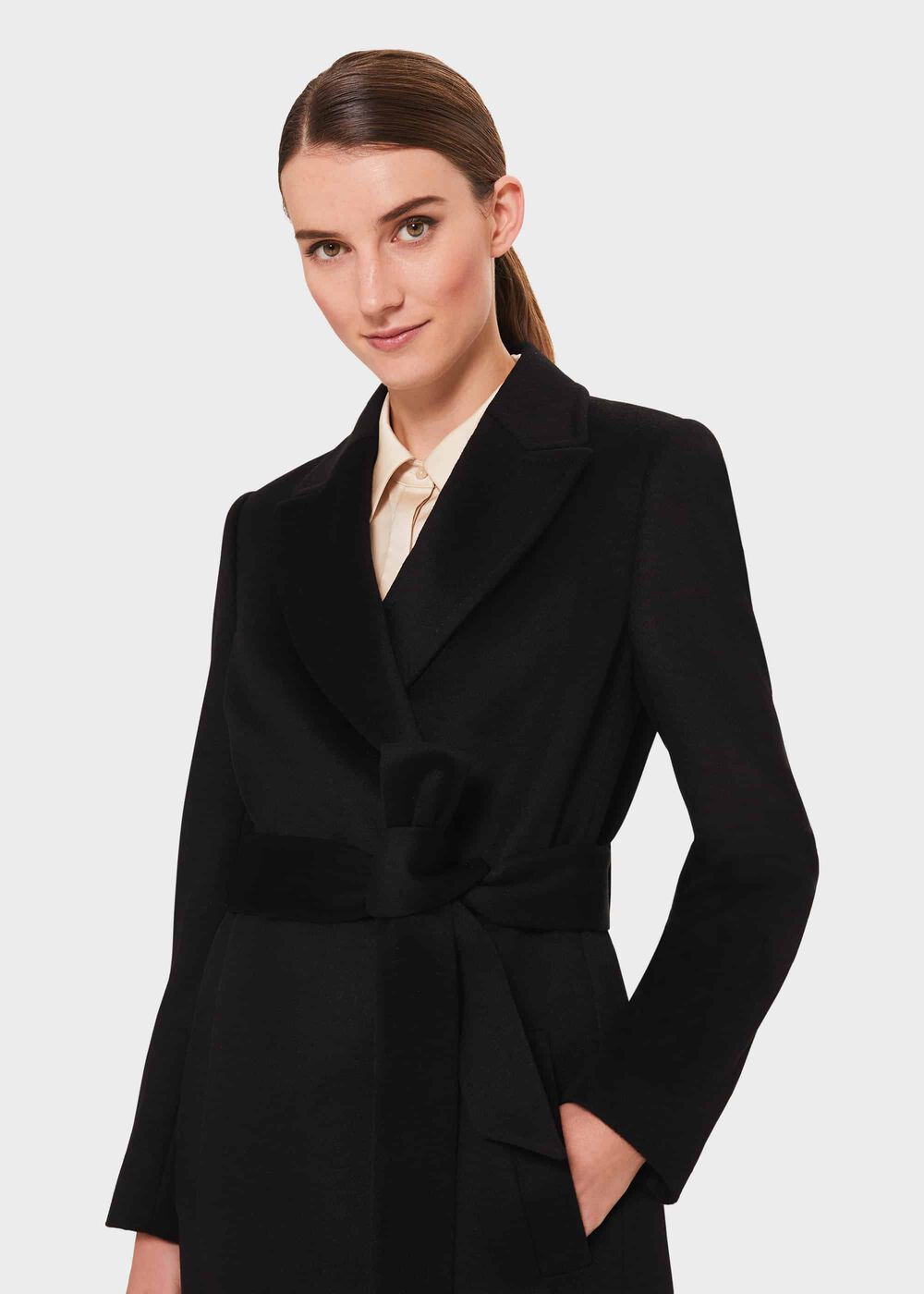 Petite Olivia Wool Wrap Coat, Black, hi-res