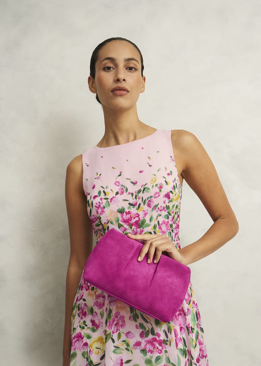 Clifton Suede Clutch, Bright Pink, hi-res