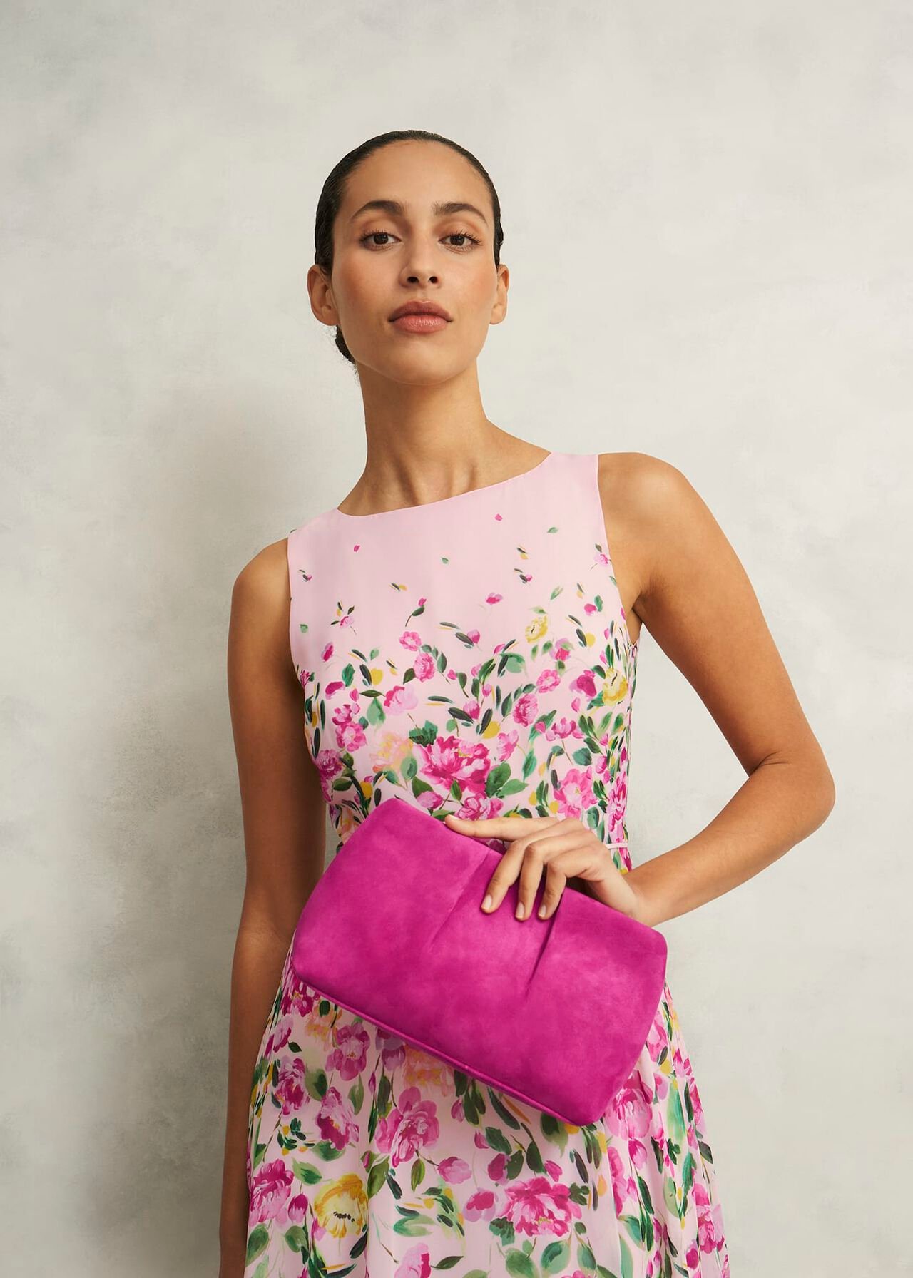 Clifton Suede Clutch, Bright Pink, hi-res