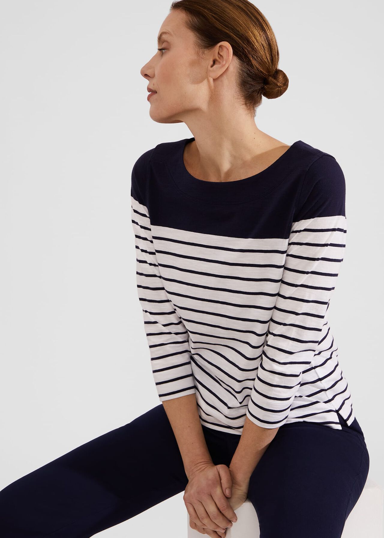 Avia Cotton Slub Striped T-Shirt, White Navy, hi-res