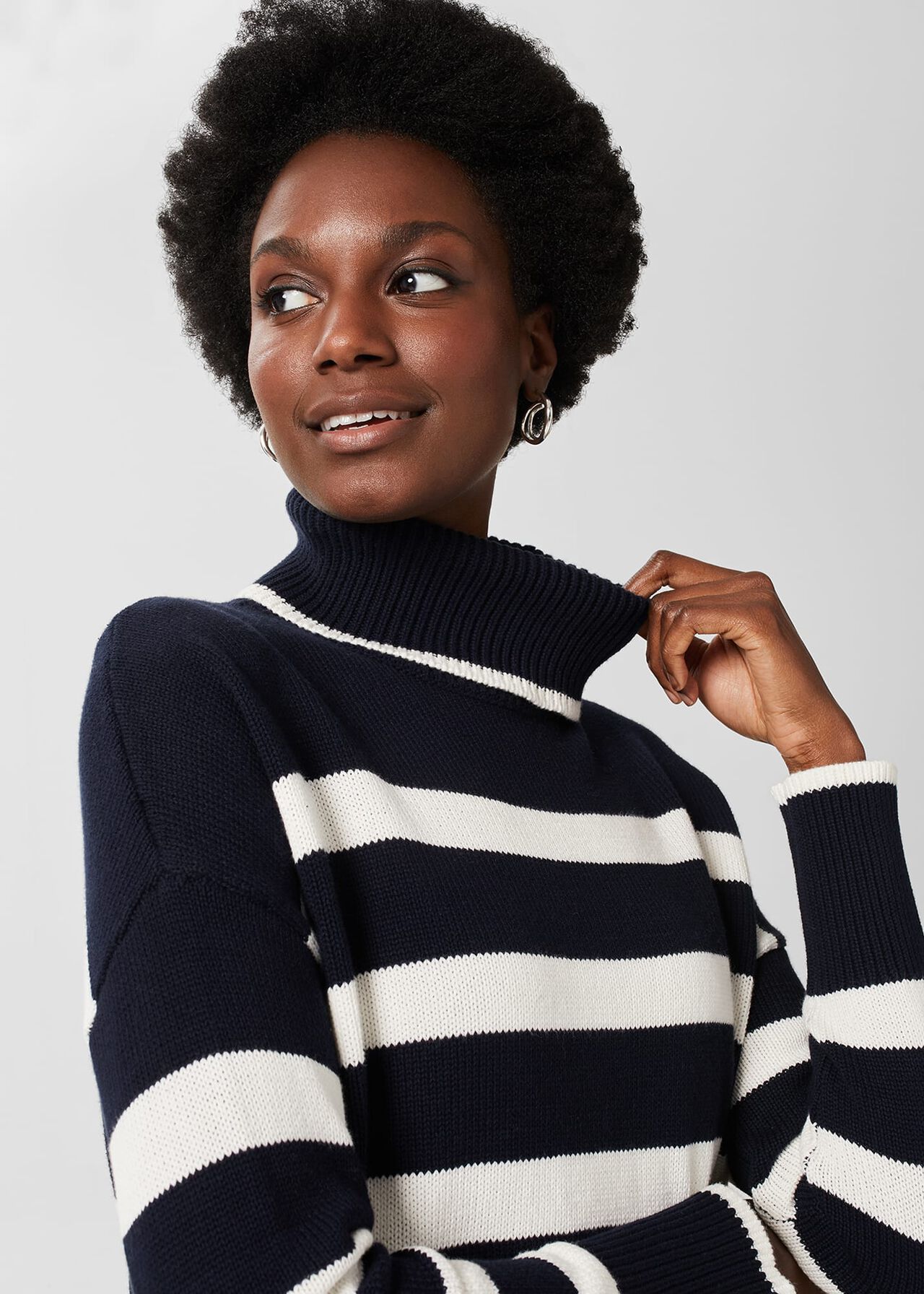 Marie Cotton Striped Jumper, Navy Ivory, hi-res