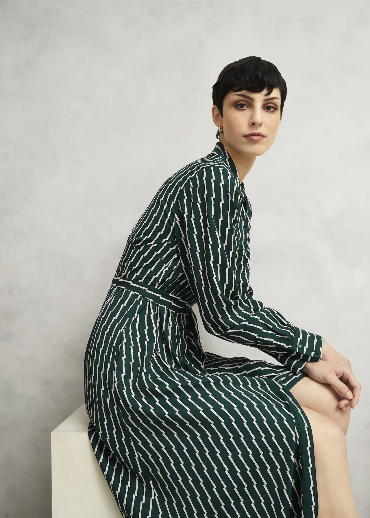Serpentine Shirt Dress, Green Cream, hi-res