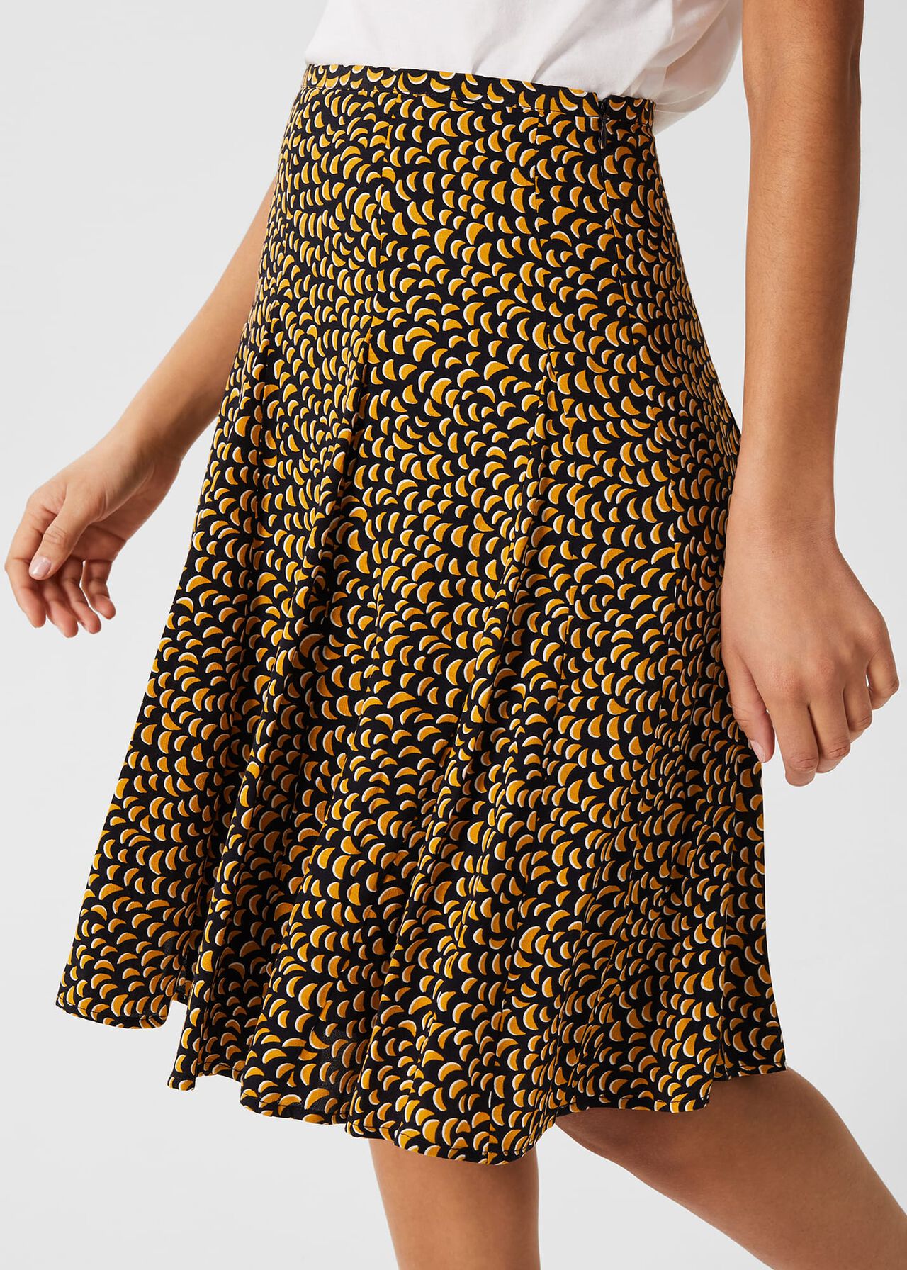 Inez Printed Skirt, Navy Ochre, hi-res