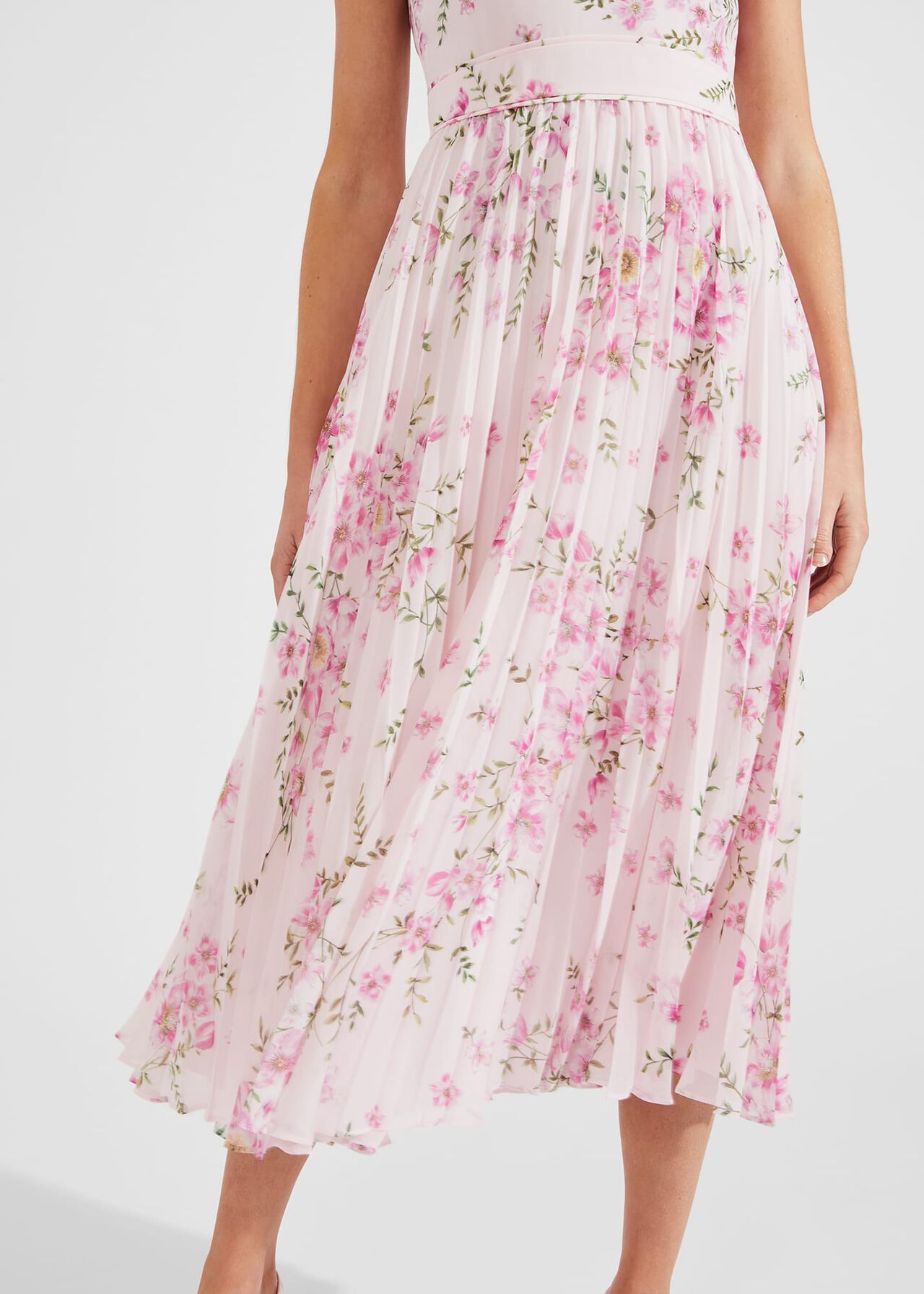 Petite Veronica Pleated Floral Dress, Pink Multi, hi-res