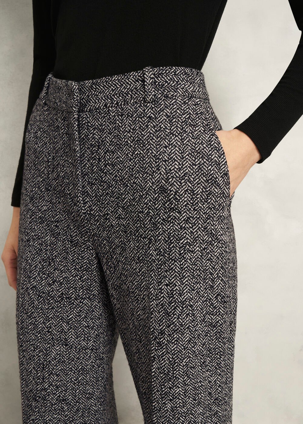 Petite Marlyn Wool Jersey Wide Trousers, Black White, hi-res