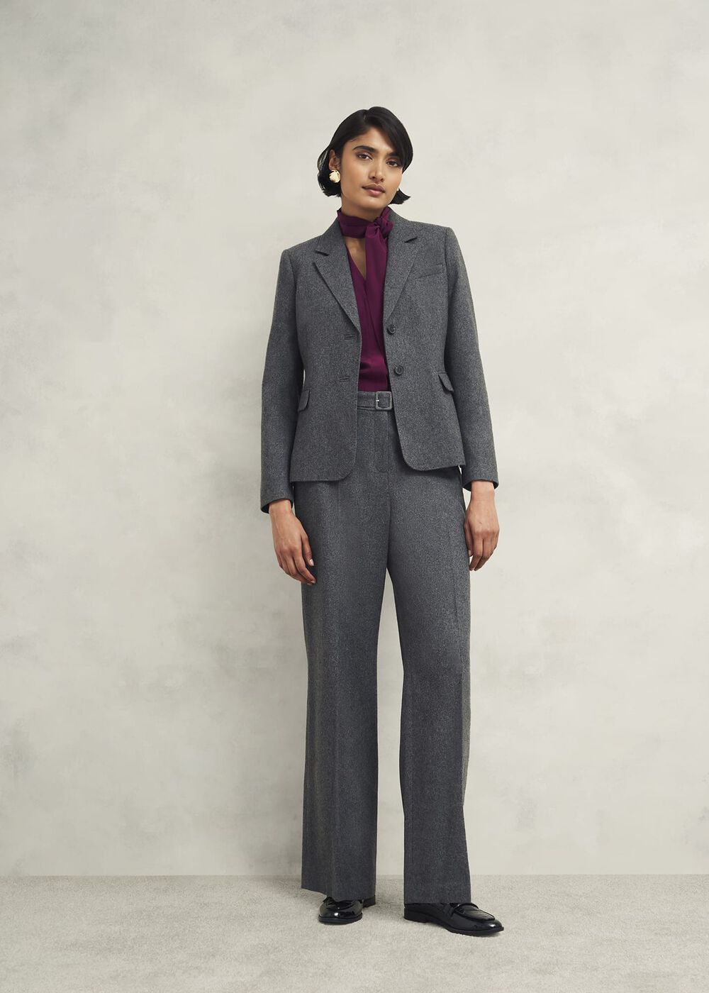 Elsie Wool Blend Wide Trousers, Grey, hi-res