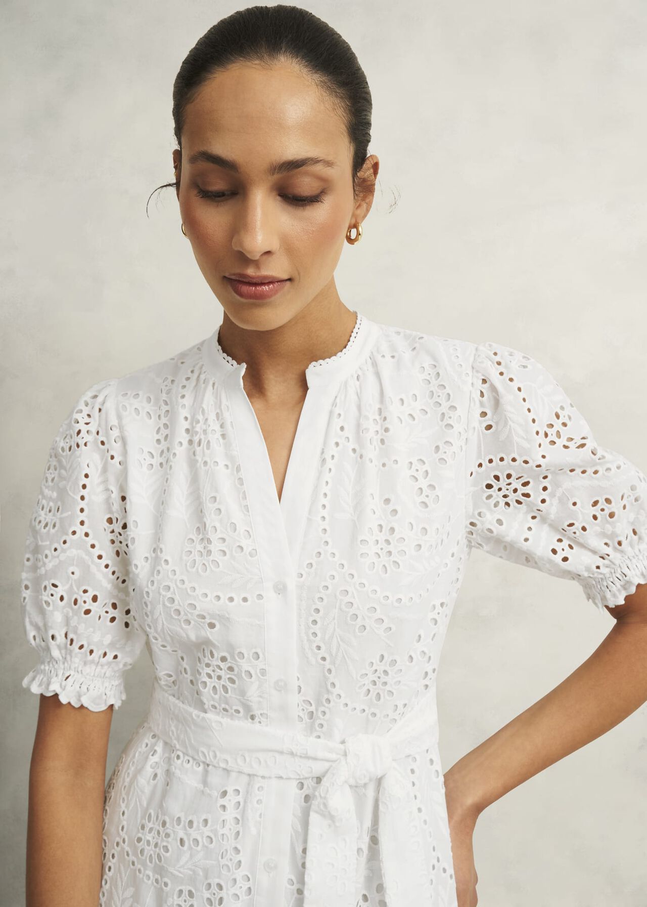 Rosanna Broderie Dress, Hobbs White, hi-res