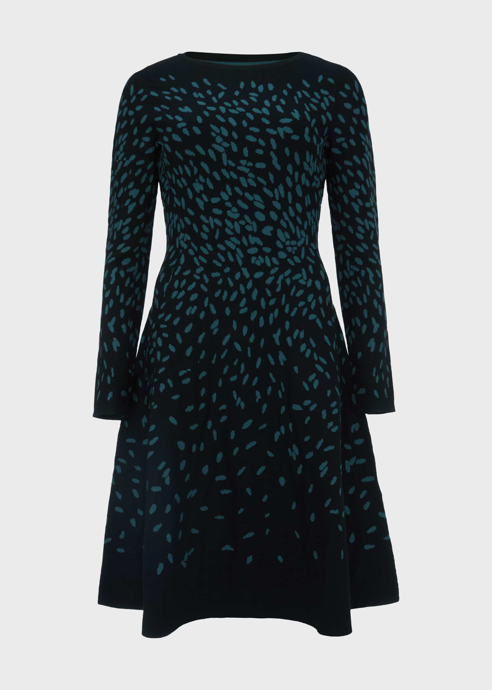 green and black spot dress