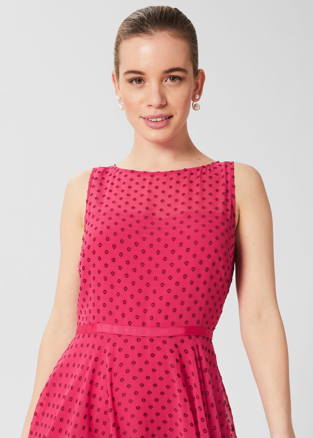 Petite Della Spot Fit And Flare Dress, Fuchsia Pink, hi-res