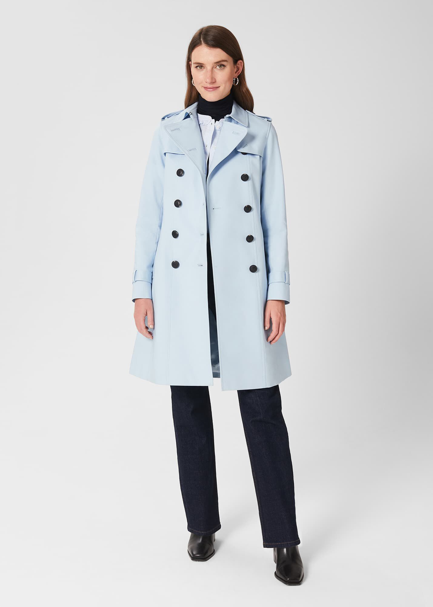 Baby blue online trench coat