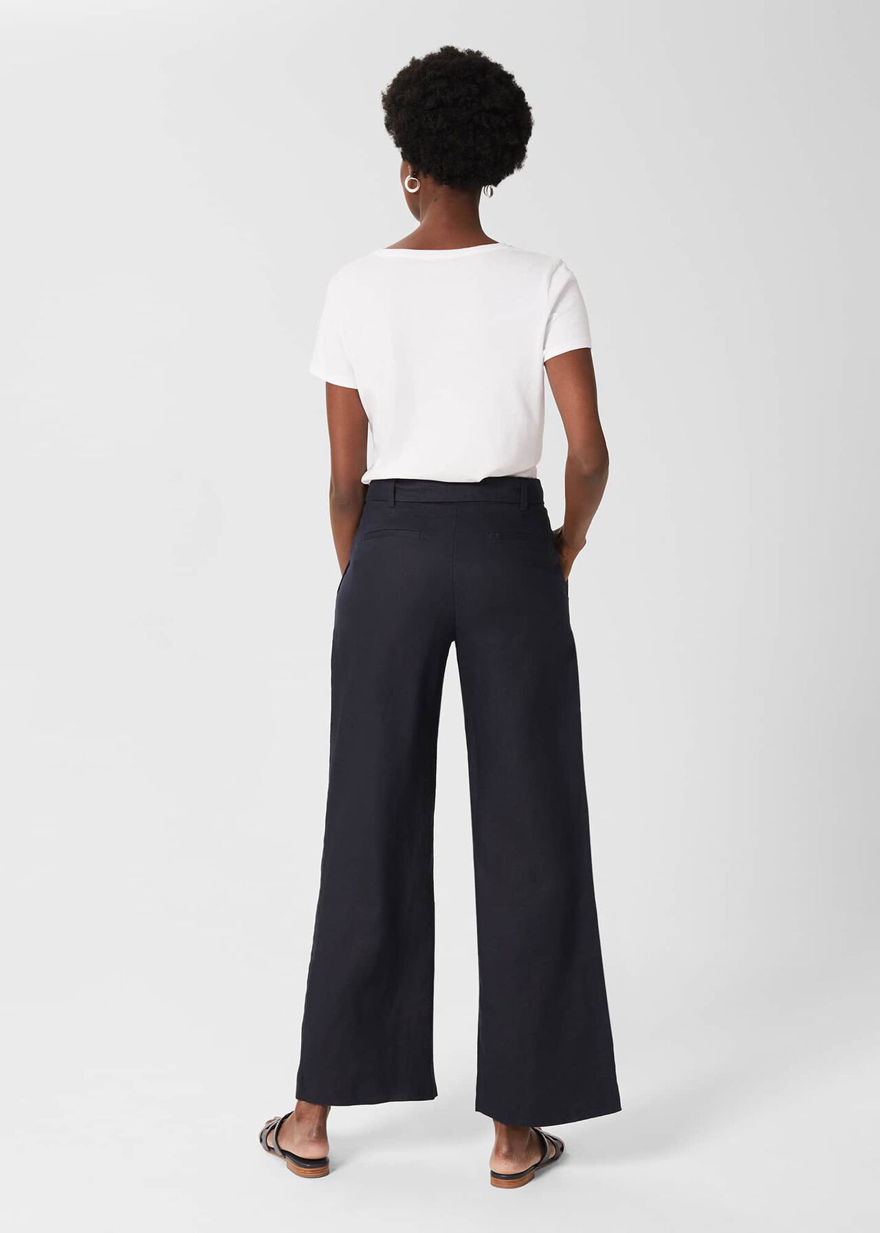 Jacqui Wide Leg Linen Trousers, Navy, hi-res