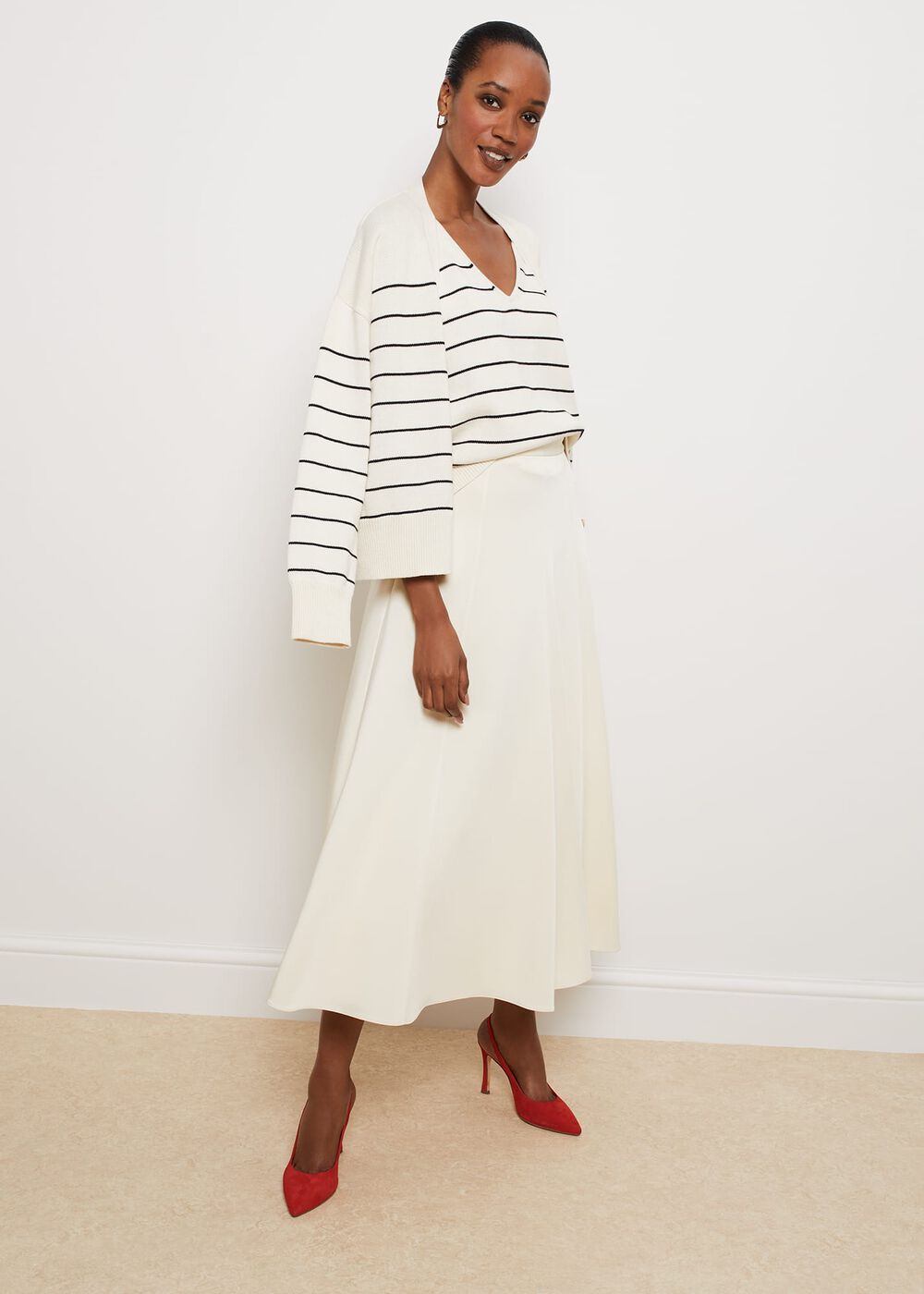 Carleton Cotton Cardigan, Ivory Black, hi-res