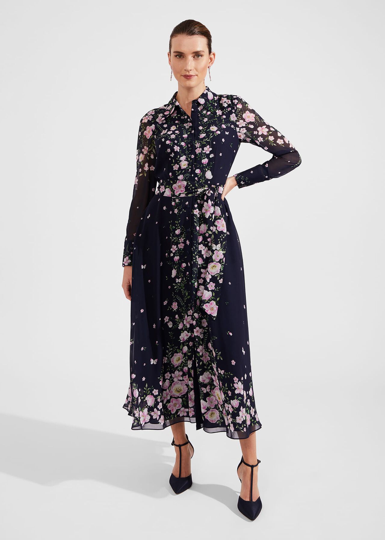 Petite Juliet Floral Silk Dress, Navy Multi, hi-res