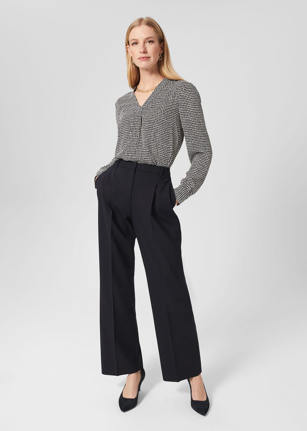 Emery Blouse, Navy Ivory, hi-res
