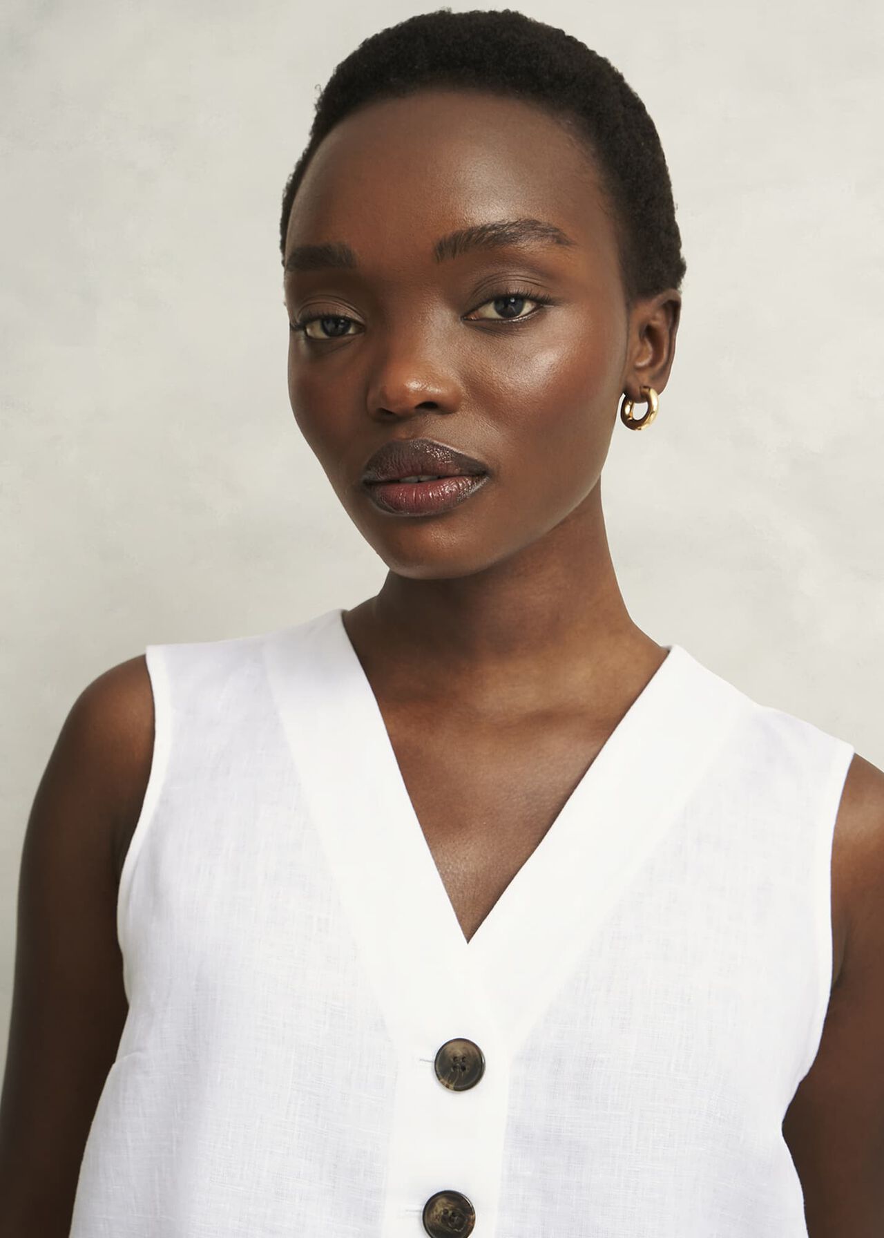 Kaylee Linen Top, White, hi-res