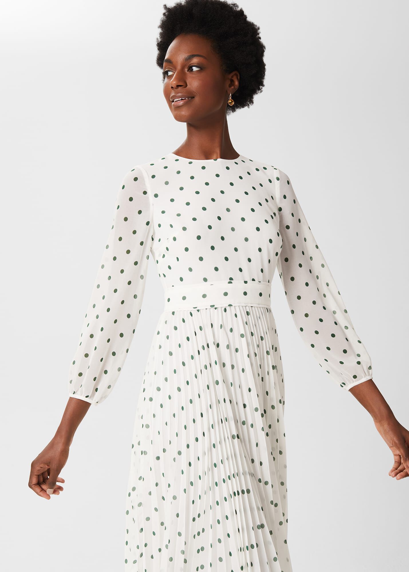 Green and sales white spotted dress