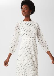Selena Spot Pleated Dress, Ivory Green, hi-res