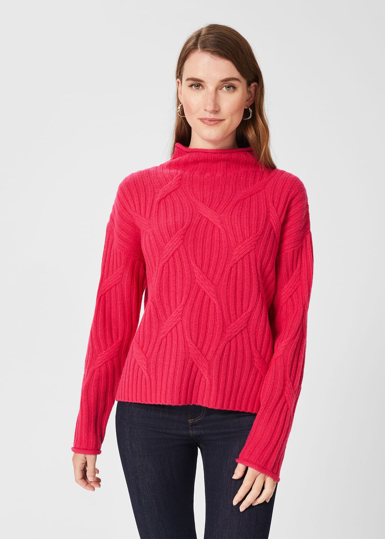 Malikah Wool Blend Cable Jumper, Pink, hi-res