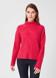 Malikah Wool Blend Cable Jumper, Pink, hi-res