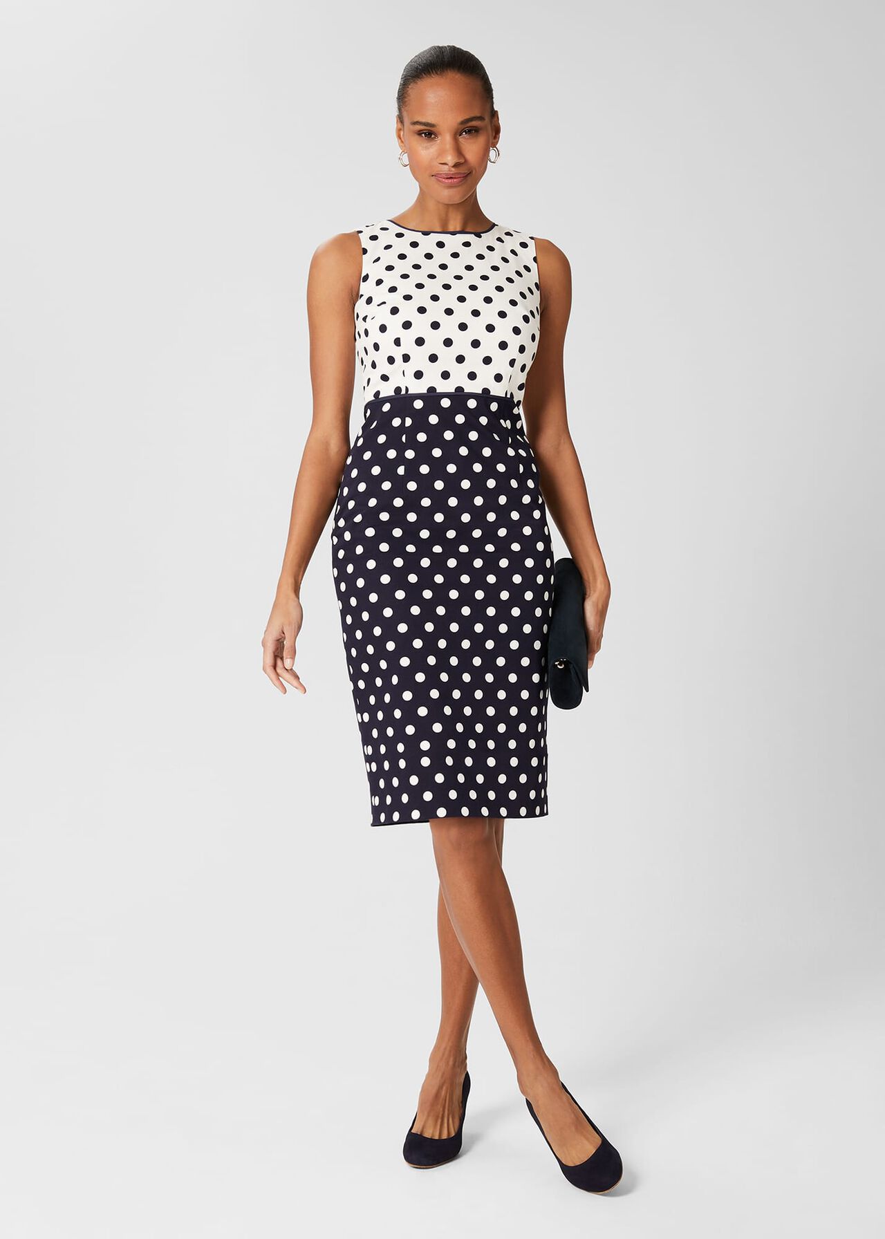Fiona Spot Shift Dress, Navy Ivory, hi-res