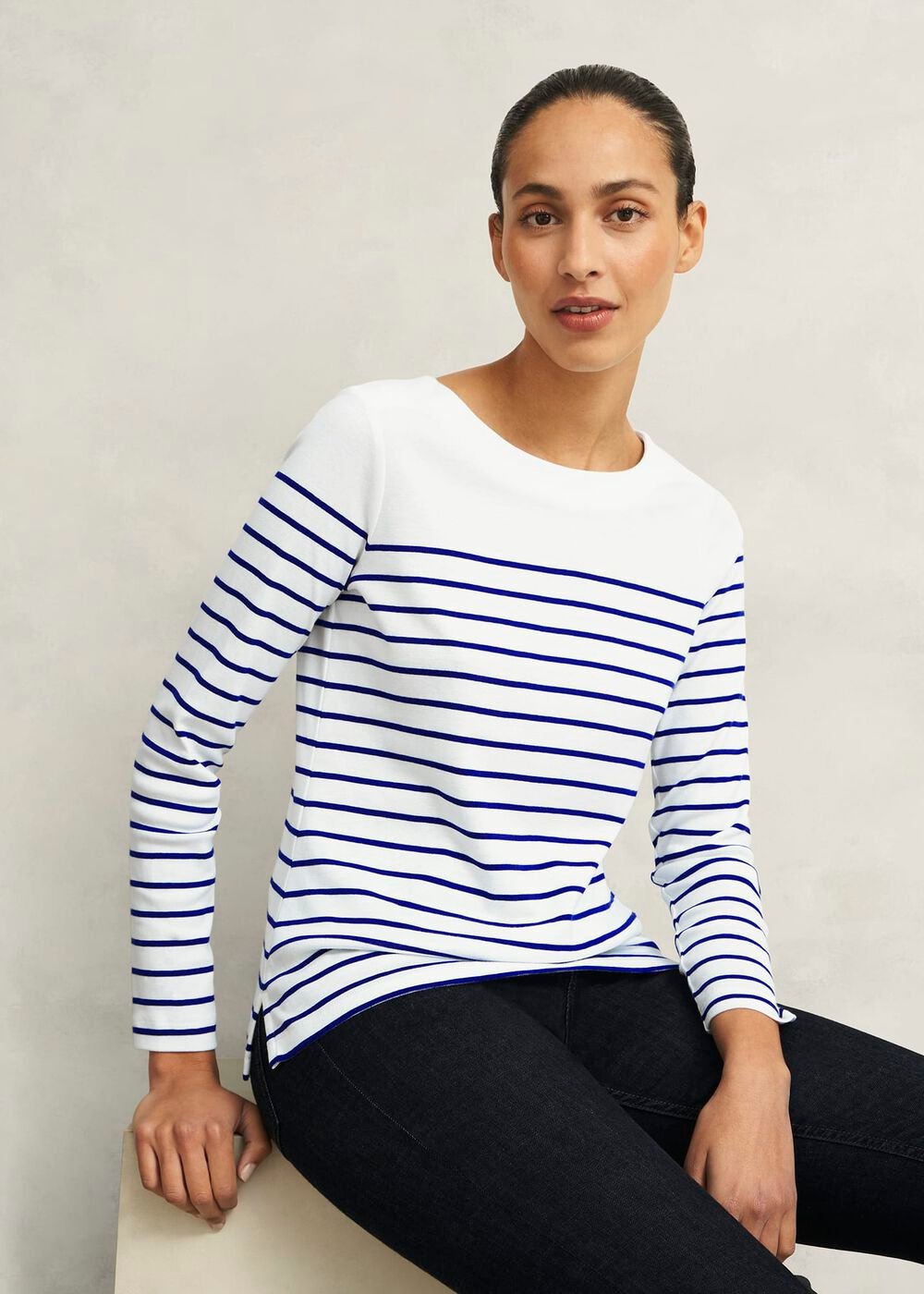 Constance Cotton Striped Top, White Blue, hi-res