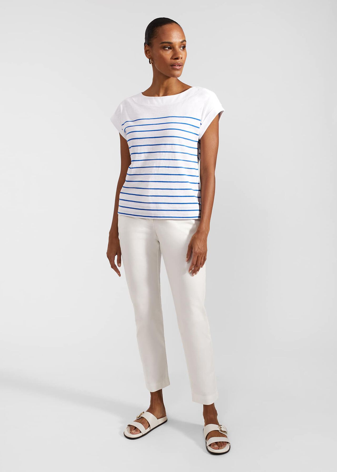 Alycia Cotton Slub Stripe T-Shirt, White Blue, hi-res