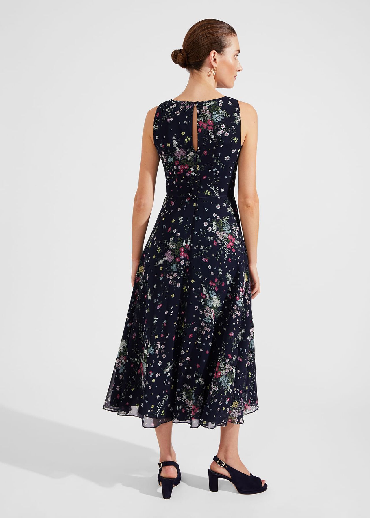Petite Carly Floral Fit And Flare Dress, Navy Multi, hi-res