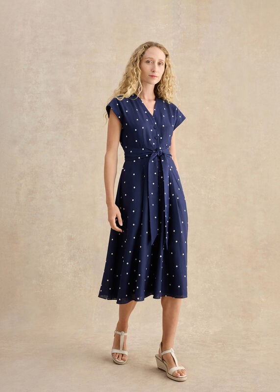 Samantha Linen Polka Dot Dress