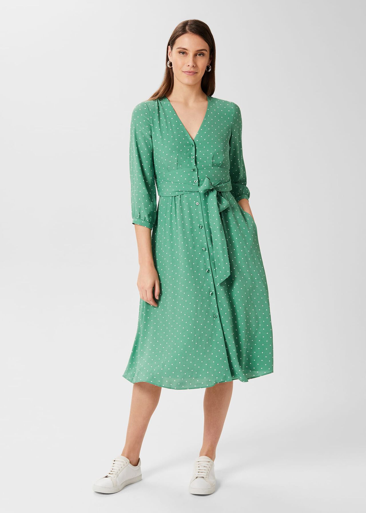 Magnolia Belted Dress , Green Ivory, hi-res