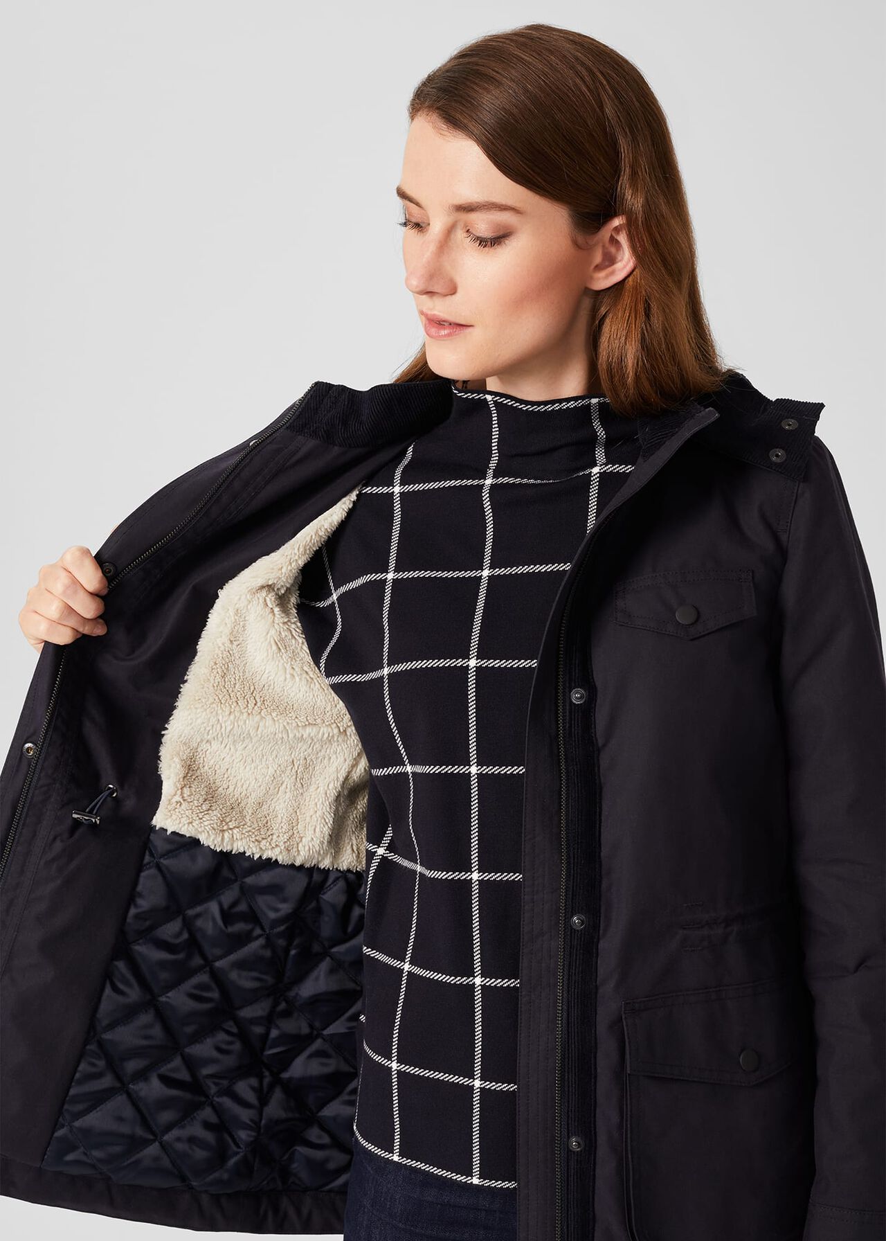 Dannie Waxed Cotton Coat, Navy, hi-res