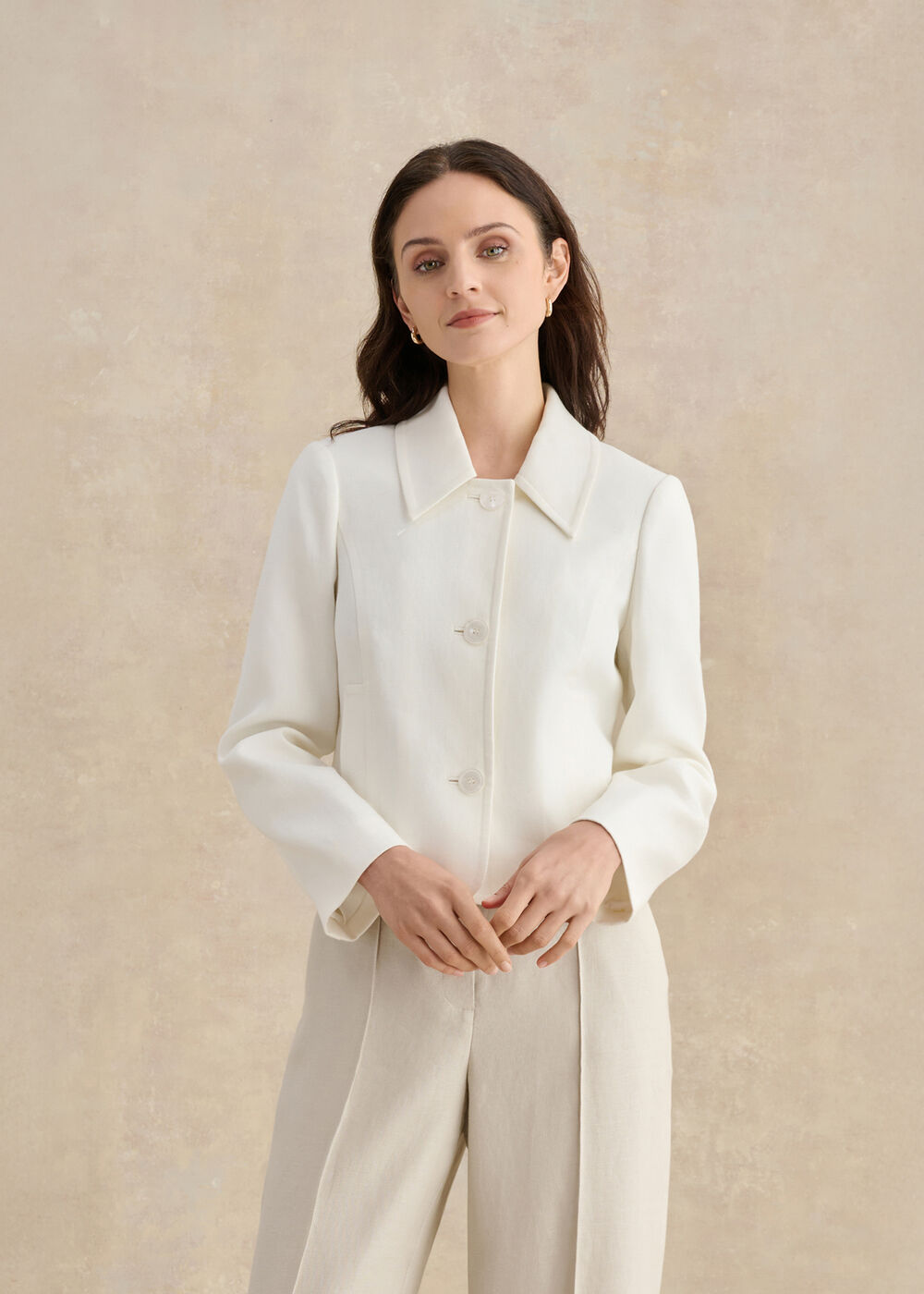Adeen Linen Jacket, Ivory, hi-res