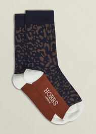 Leopard Single Socks, Black Multi, hi-res
