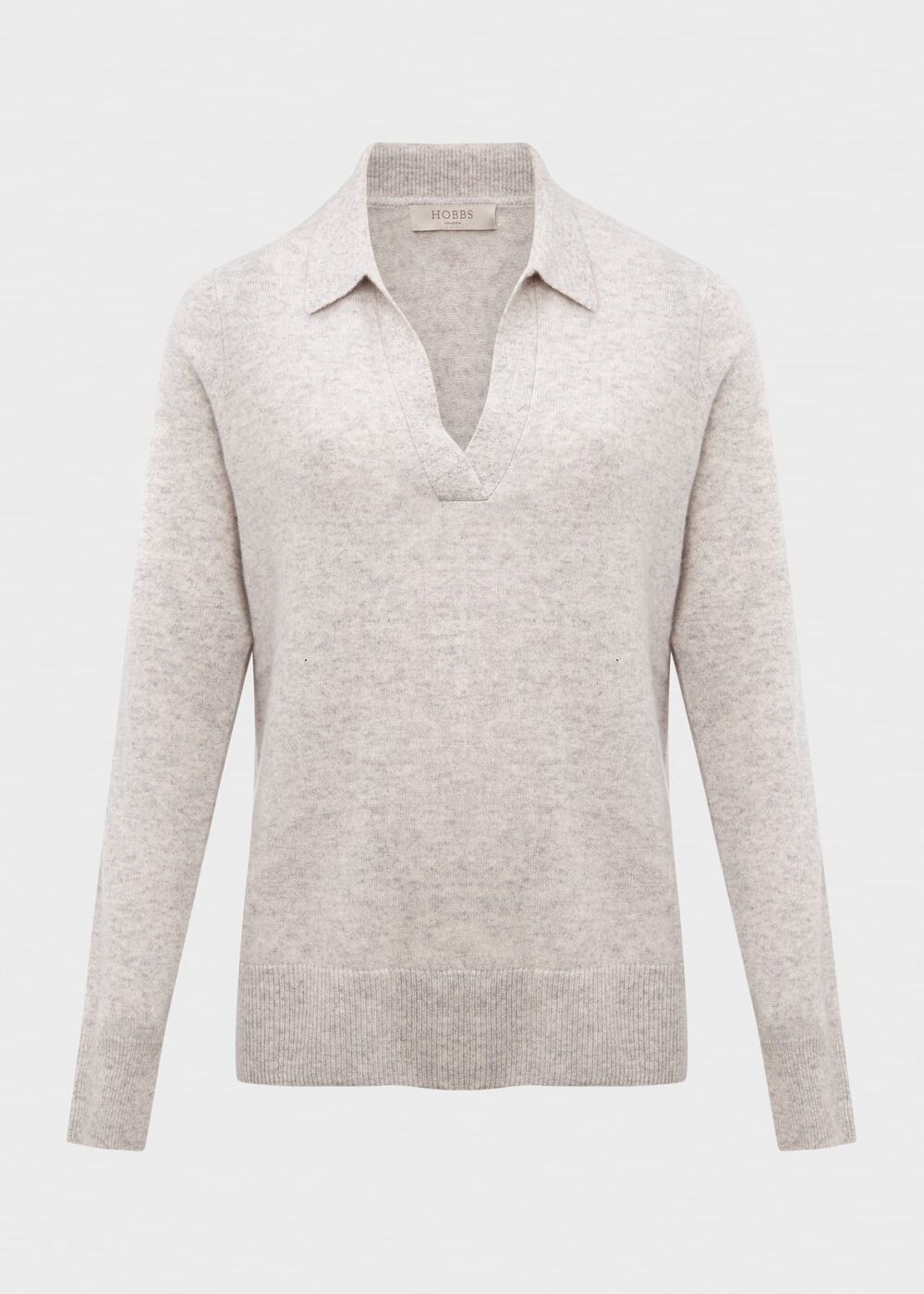 Cashmere Kayla Collared Jumper, Pale Grey Marl, hi-res