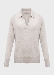 Cashmere Kayla Collared Jumper, Pale Grey Marl, hi-res