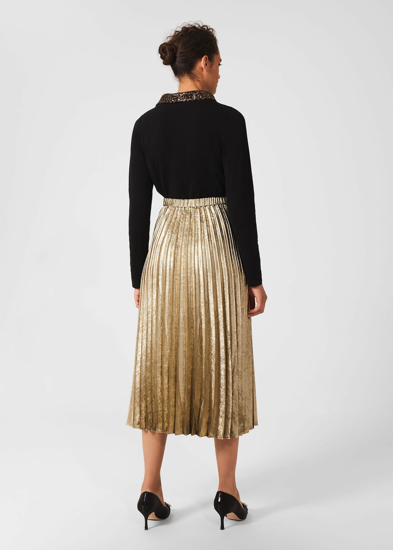 Annabella Midi Pleated Skirt, Gold, hi-res