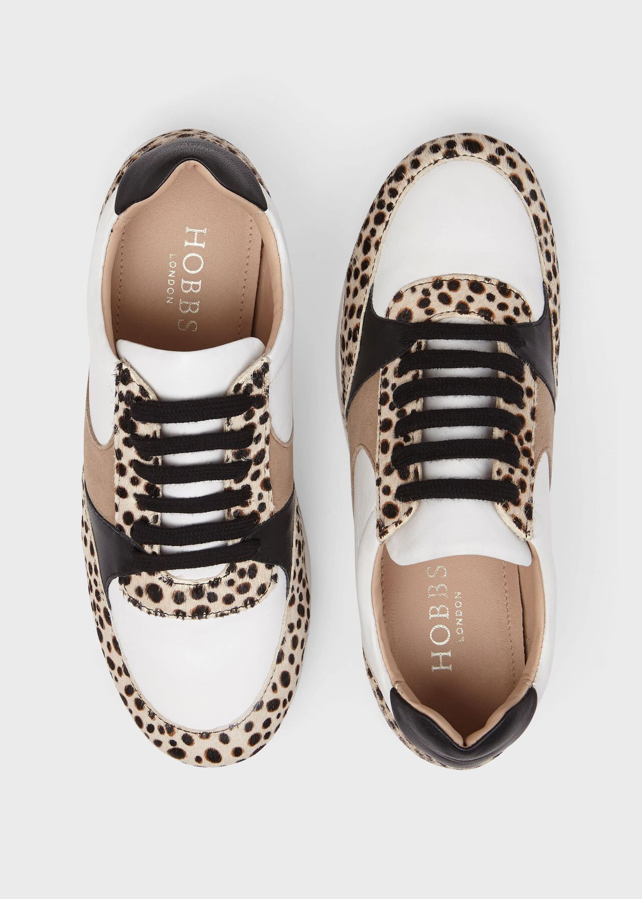 Mara Leopard Print Leather Trainers, White, hi-res