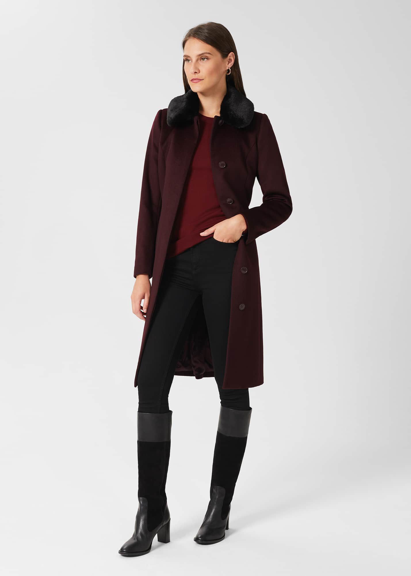 Edeline Wool Coat With Faux Fur Collar
