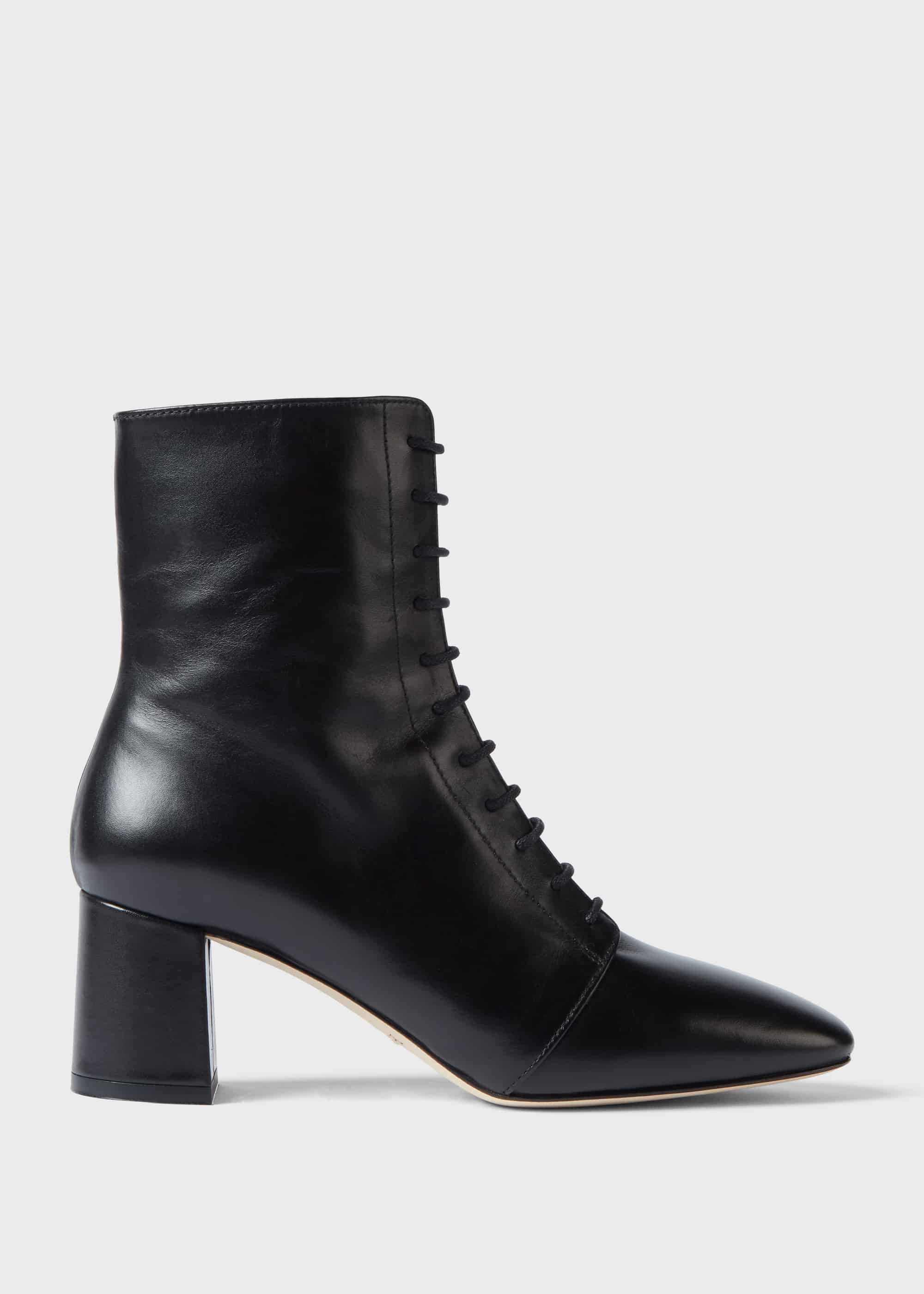 black leather ankle boots with laces