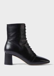 Imogen Leather Lace Up Ankle Boots, Black, hi-res