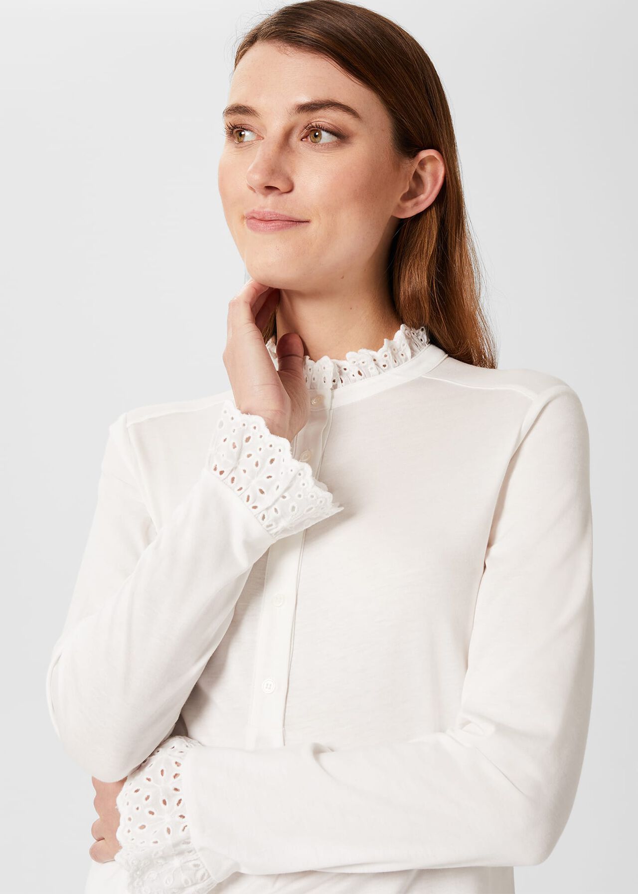 Adalee Broderie Cuff Blouse, Ivory, hi-res